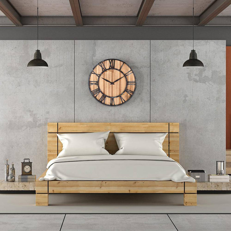 Large Modern Wall Clock | Wood and Metal Industrial Design