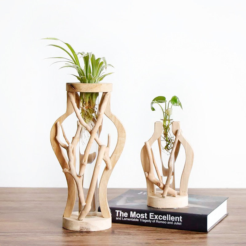 Natural Wooden Vase | Unique Home Plant Decoration