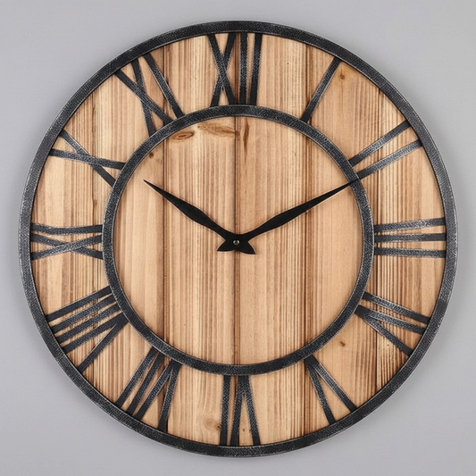 Large Modern Wall Clock | Wood and Metal Industrial Design