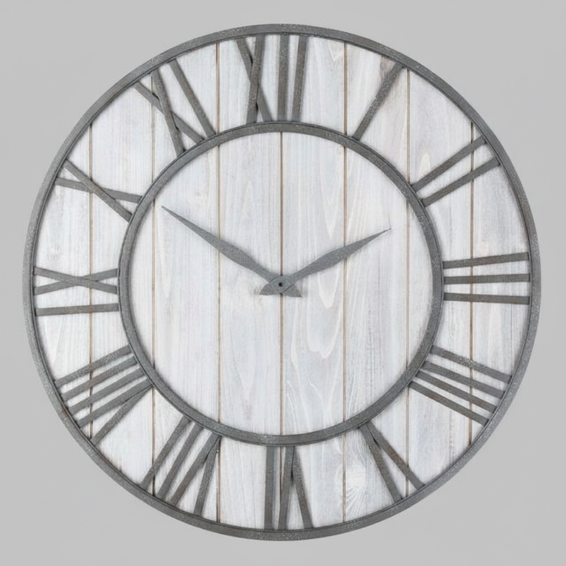 Large Modern Wall Clock | Wood and Metal Industrial Design