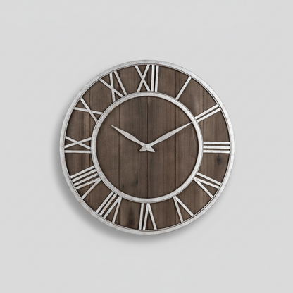 Large Modern Wall Clock | Wood and Metal Industrial Design
