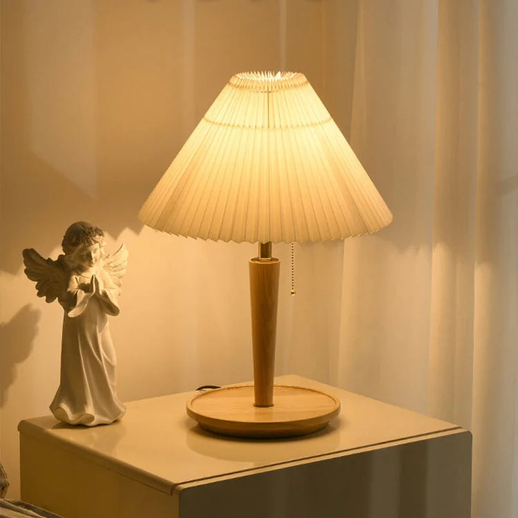 Vintage Pleated Wood Table Lamp | Bedside & Desk Lighting