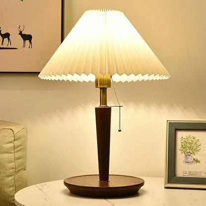 Vintage Pleated Wood Table Lamp | Bedside & Desk Lighting