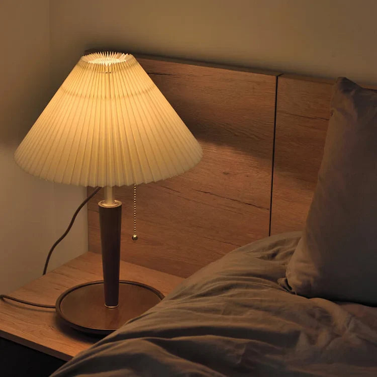 Vintage Pleated Wood Table Lamp | Bedside & Desk Lighting